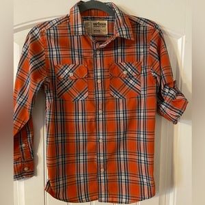 Boy’s Urban Pipeline Orange Plaid Long/Short Sleeve Button Down Shirt M